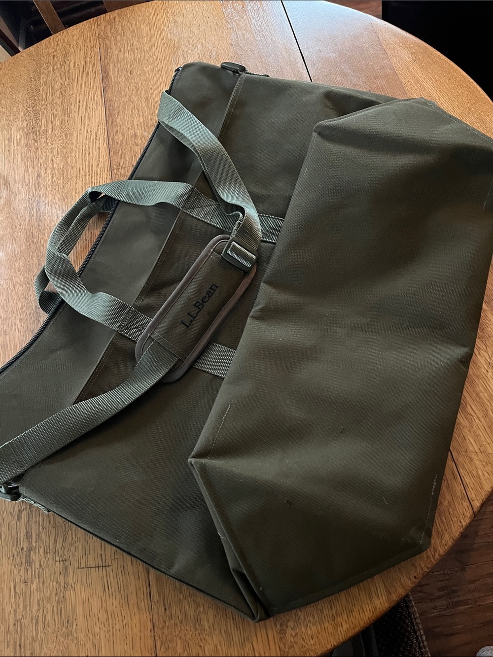 L.L. Bean Olive Green Canvas Duffel Bag with Shoulder Strap